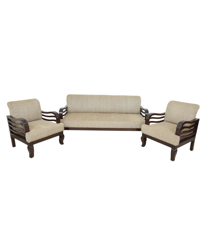 Wooden Espresso Colour Beige  Fabric Set Of Sofa 3+1+1